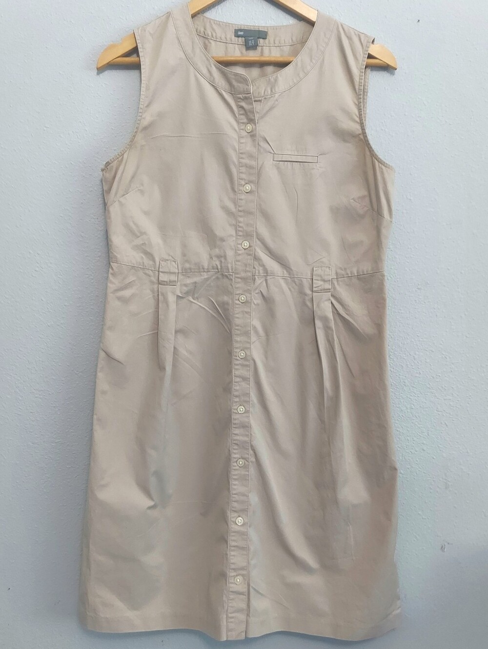 Gap Khaki Button Front Sleeveless Shirt Dress Tan Size 8 Preppy Minimalist